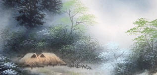 японский пейзаж - рисунок на свитке