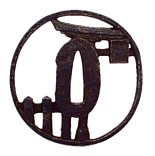 цуба японского меча с изображением ворот синтоисткого храма